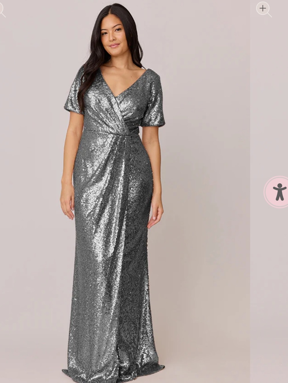 Revelry Silver Sequin Wrap Maxi Gown
